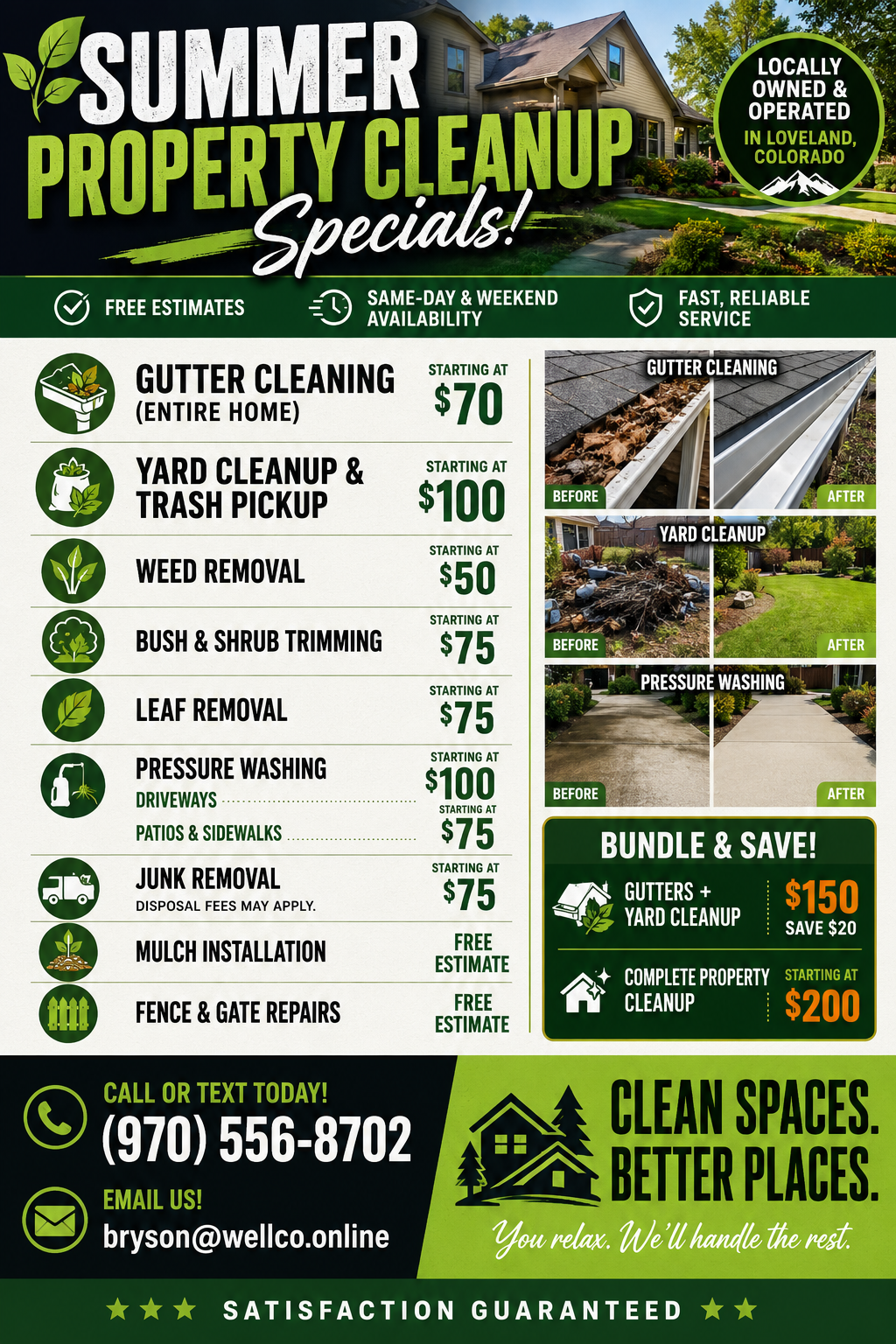 Wellco Services Summer Property Cleanup Specials Loveland Colorado